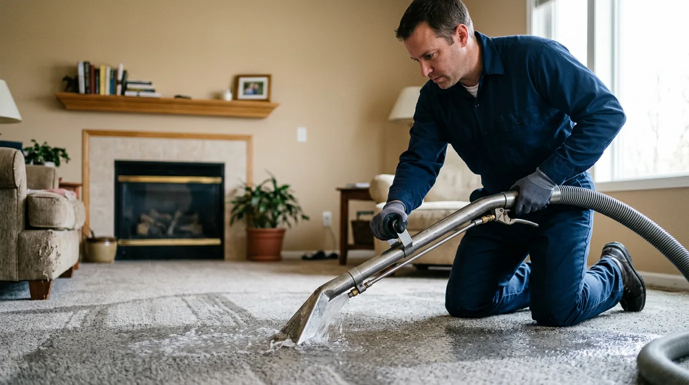Water damage restoration technician working near Steger, IL